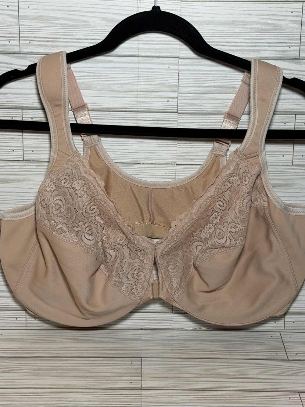 Glamorise 1245 Front Close Underwire Bra 46DD Nude Lace Full Figure Support